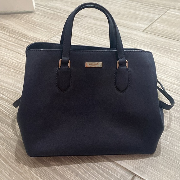 Kate Spade navy top handle leather purse with long strap - Picture 2 of 9